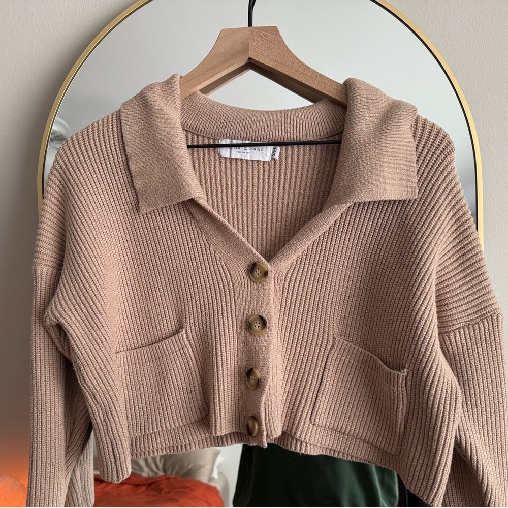 Nectar Clothing - Tan Cropped Button-Up Cardigan